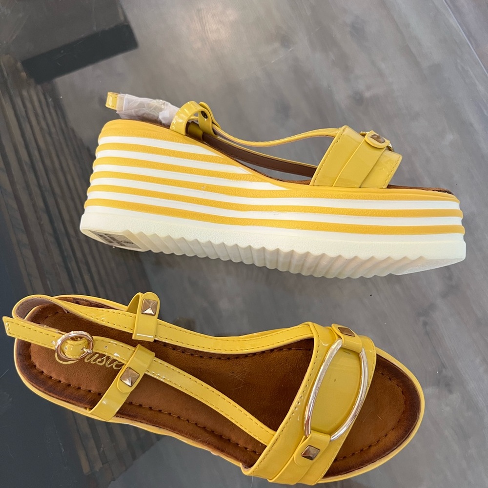Yellow Platform Sandals with Striped Sole